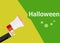 Flat design business concept. Halloween digital marketing business man holding megaphone for website and promotion banners