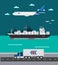 Flat design of cargo transportation sea air land