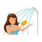 Flat design of cartoon character of woman take a shower