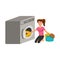 Flat design of cartoon character of woman wash clothes