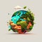 Flat design cartoon earth day illustration terrestrial globe symbol. AI generated