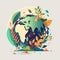 Flat design cartoon earth day illustration terrestrial globe symbol. AI generated