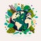 Flat design cartoon earth day illustration terrestrial globe symbol. AI generated