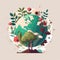 Flat design cartoon earth day illustration terrestrial globe symbol. AI generated