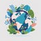 Flat design cartoon earth day illustration terrestrial globe symbol. AI generated