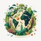 Flat design cartoon earth day illustration terrestrial globe symbol. AI generated