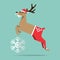 Flat design of Christmas reindeer in jump action. Cartoon Character.