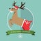 Flat design of Christmas reindeer in jump action. Cartoon Character.