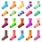 Flat design colorful socks set vector illustration selection of various cotton foot warm cloth