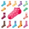 Flat design colorful socks set vector illustration selection of various cotton foot warm cloth