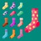 Flat design colorful socks set vector illustration selection of various cotton foot warm cloth