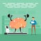 Flat design concept businessman training brain in labs. Vector i