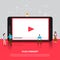 Flat design concept vlog. Team develop channel video online. Vector illustrate.