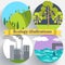 Flat design of ecology, environment, green clean energy and pollution backgrounds. Vector concept illustration