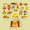 Flat design. Freelance infographic. Construction worker with tools and materials for the repair and construction.