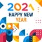 Flat design geometric abstract happy new year vector banner 2021
