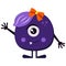 Flat design happy cartoon purple girl monster in hi position with orange bow isolated on white background.