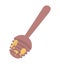 Flat design honey dipper with dripping honey. Sweet organic honey flowing from wooden dipper vector illustration