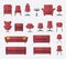 Flat design icon set of chair and sofa in marsala color. Vector. Illustration.