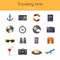 Flat design. icons set of planning a summer vacation travelling, holidays, journey, tourism, travel objects, passenger