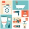 Flat design icons on a theme of bathroom, toilet