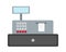 Flat design illustration of a cash desk with blank display,