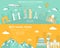 Flat design illustration concepts for travelling and tourism. web banner with set of world landmarks and places to travel