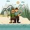 flat design illustration with fisher and hunter and self