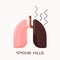 Flat design illustration of human lungs, smoking addiction concept