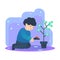 Flat design illustration of A person plant money tree that represent saving activities