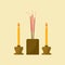 Flat Design Incense and candles are worshipers in Buddhism Concept Vector