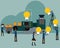 Flat design of innovation concept with ideas maker machine,Business people characters working together with light bulb,Creative