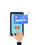 Flat design of instant online mobile payment, shopping concept. Hand finger touching pay button on smartphone screen