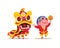 Flat design of lion dance with big head buddha performance for Chinese New Year