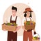 Flat design of male and female farmers harvesting fruit