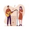 Flat design of man playing guitar and woman singing with microphone