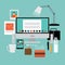 Flat design mans workspace items EPS 10 vector