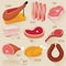 Flat design meat icons