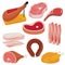 Flat design meat products.