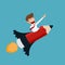 Flat design modern creative startup business concept. Businessman flying on a pencil rocket.