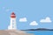 Flat Design Nova Scotia landscape with Peggys Cove lighthouse