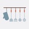 Flat Design Side View Hanging Kitchen Equipment Vector