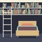 Flat Design Single Bed With Ladder On Bookshelves