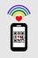 Flat design of smartphone, wifi signal and QR code whit ` I love you` symbol.