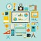 Flat design style modern illustration icons set of office items and tools