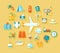 Flat design style modern illustration icons set of traveling on airplane, planning a summer vacation, tourism