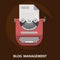 Flat design style modern vector illustration concept of a manual vintage stylish typewriter with paper list.Blog management