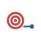 Flat design style vector concept of bullseye with dart icon in the side on white. Colored, black outlines