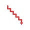 Flat design style vector concept of line stairs symbol icon with arrow pointing down on white. Colored outlines