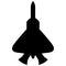 Flat design vector illustration of black fighter plane silhouette icon